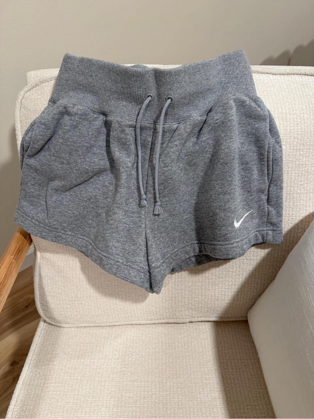 Nike Women's Gray Ribbed Waist Knit Shorts with Drawstring